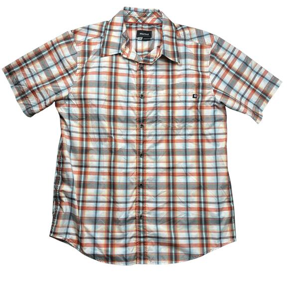 Marmot Other - Marmot Short‎ Sleeve Orange Plaid Button Down Mens Shirt Size Large Outdoors